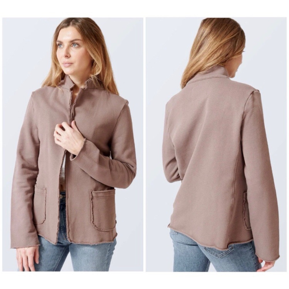 $328 Frank & Eileen Dublin Brulee Brown Open Front Fleece Blazer Jacket Size S